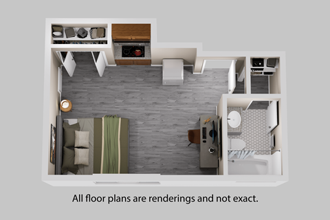 Floor plan for studio, 1 bath, 320 sqft